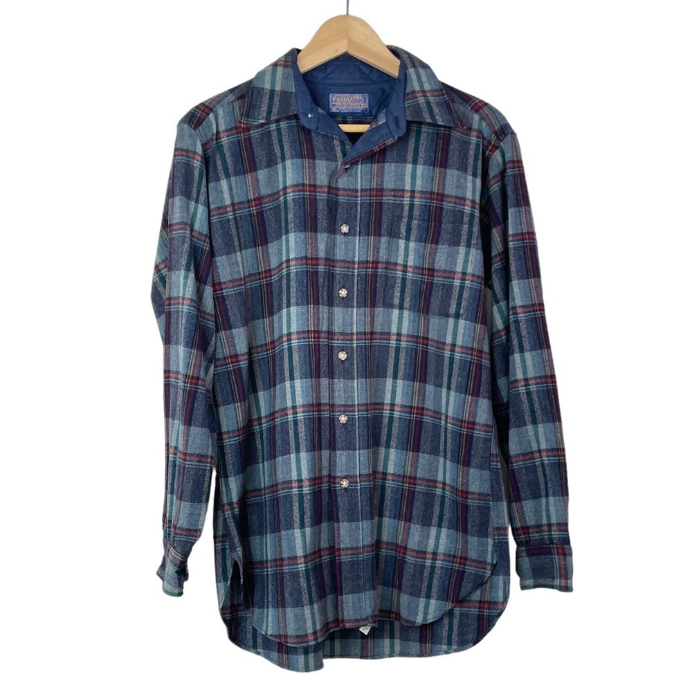 Pendleton Vintage 70's 90’s Classic Plaid Wool Button Up Flannel Shacket Medium